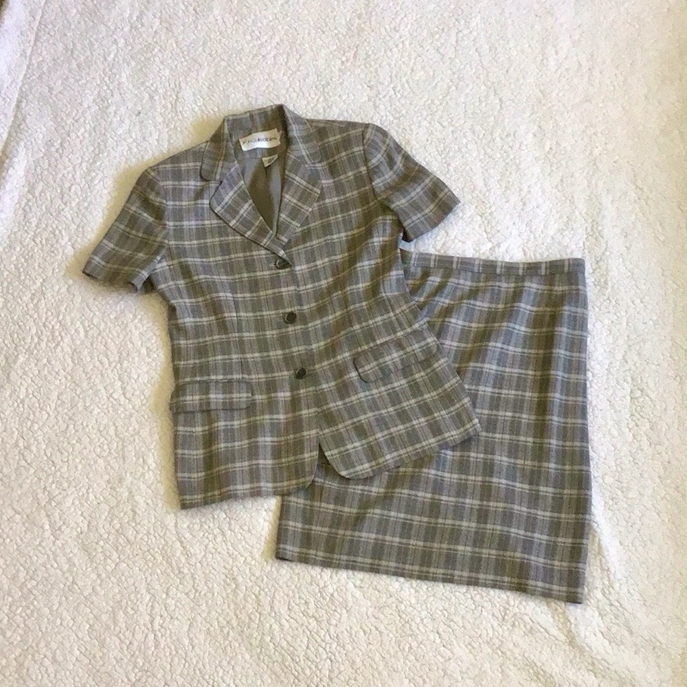 Gray/Sage Green Plaid Skirt Set
